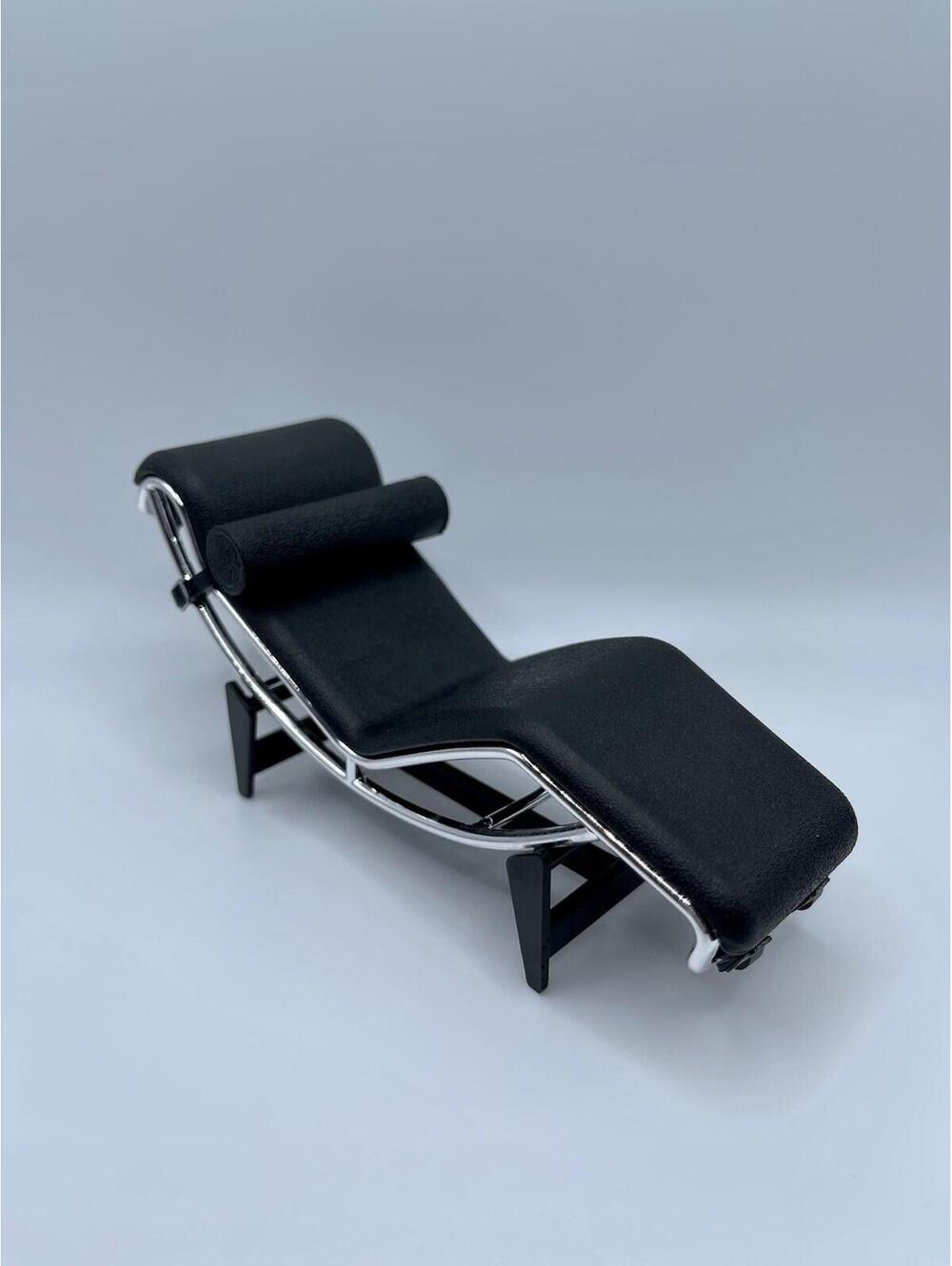 1:12 Scale Chaise Lounge Chair, Black MCM Mid Century Mod Miniature